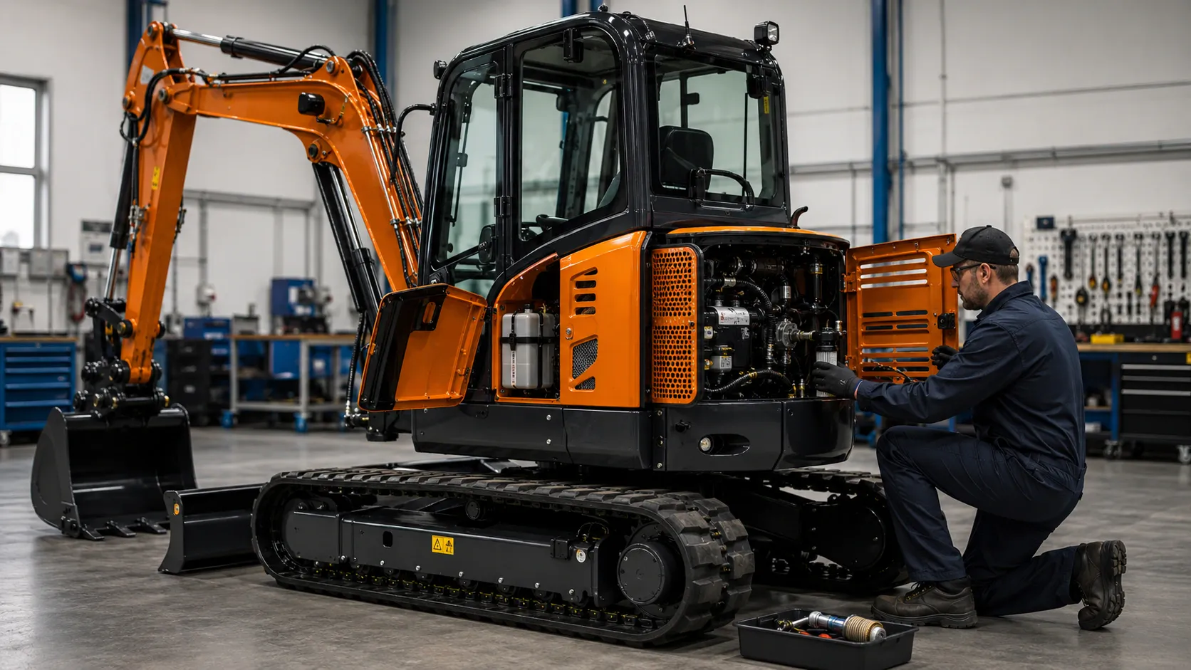 CASDE mini excavator maintenance access and service work