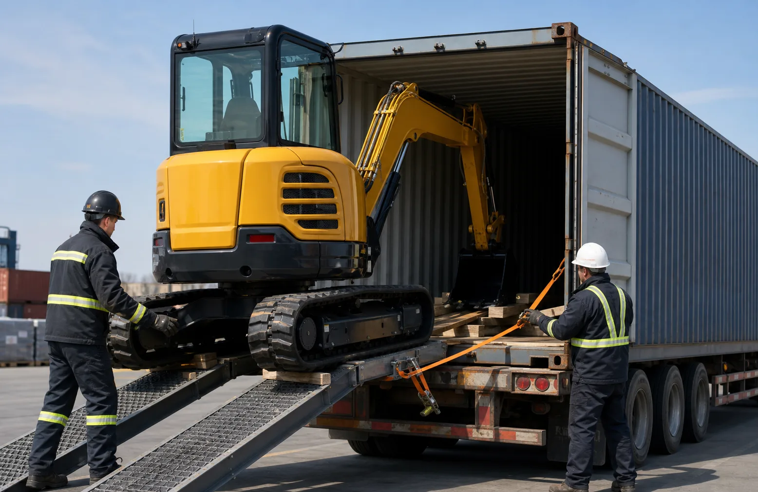 Construction machinery container loading