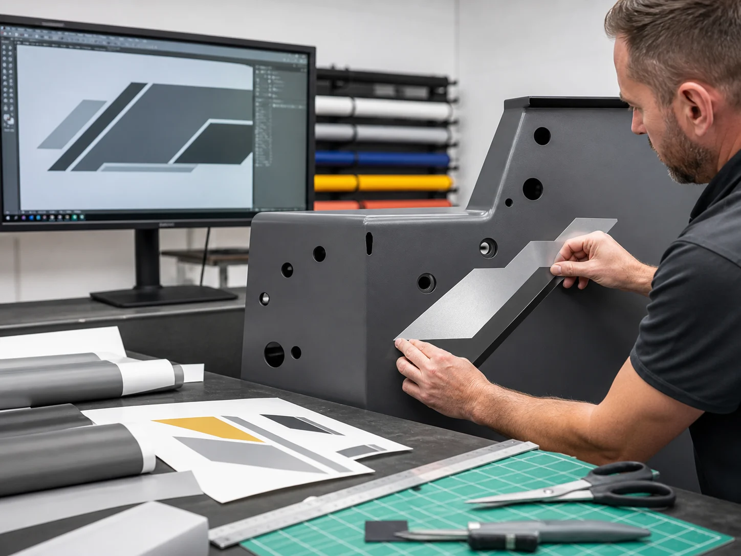 Machinery branding decal application and logo samples