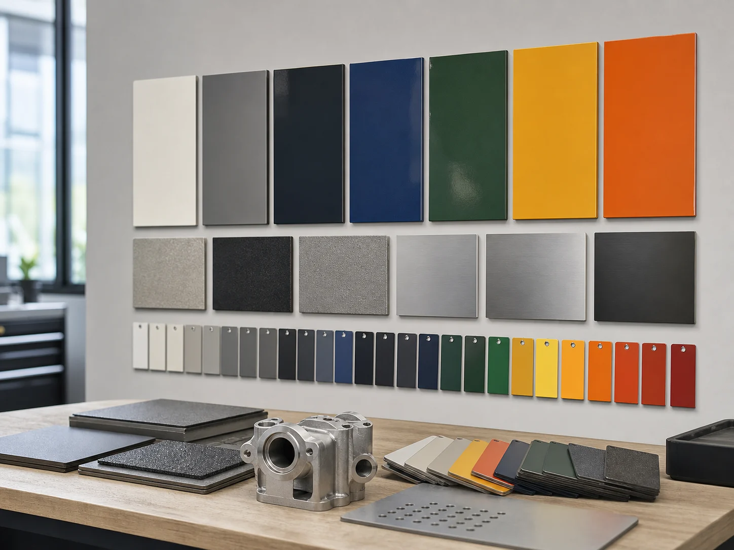 Industrial machine color swatches and material samples