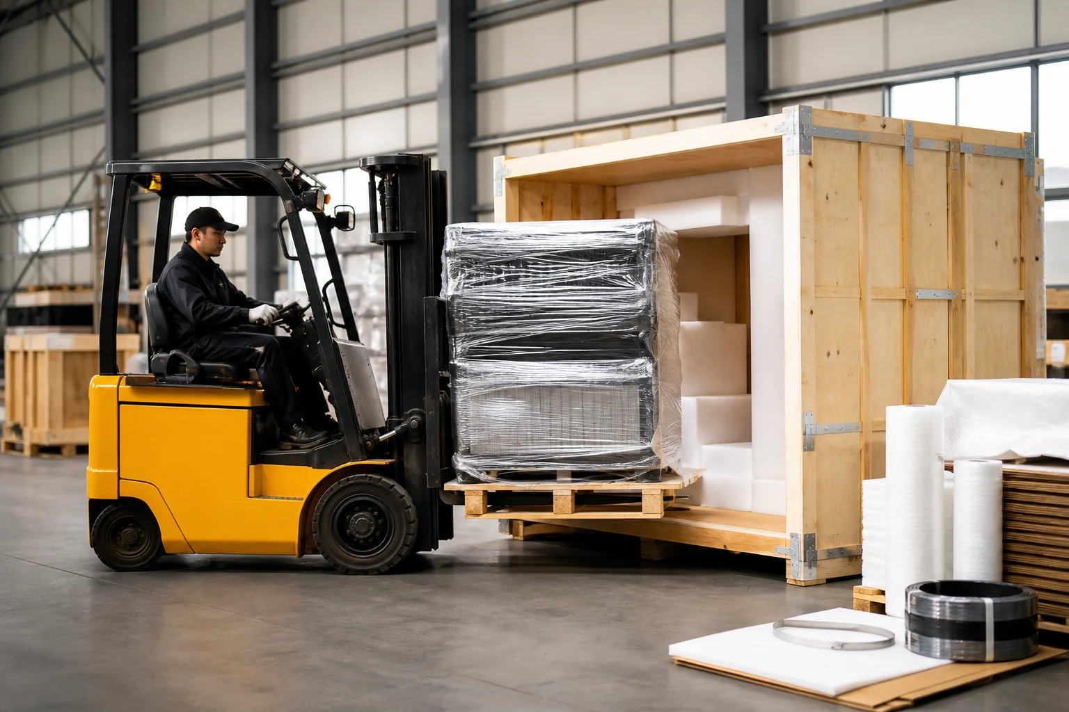 Forklift handling standard export packaging