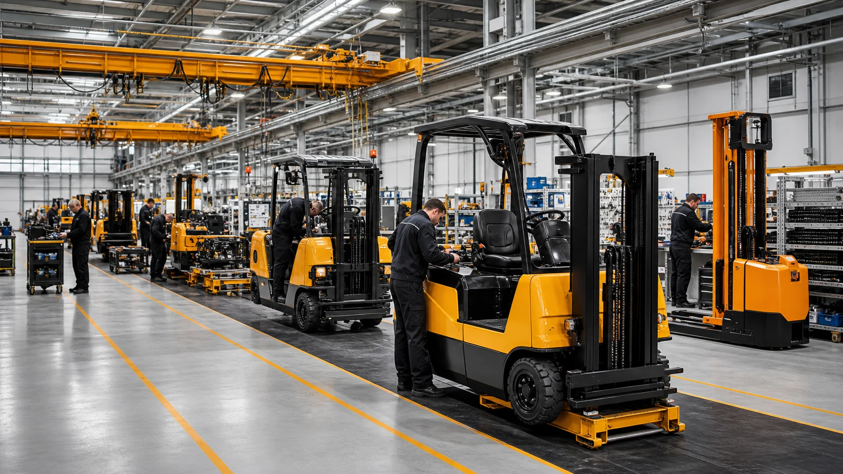 Forklift production preparation and assembly