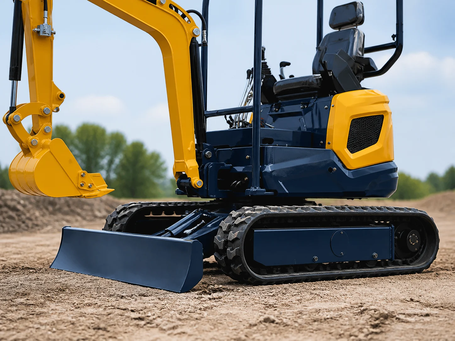 Mini excavator undercarriage, tracks and dozer blade