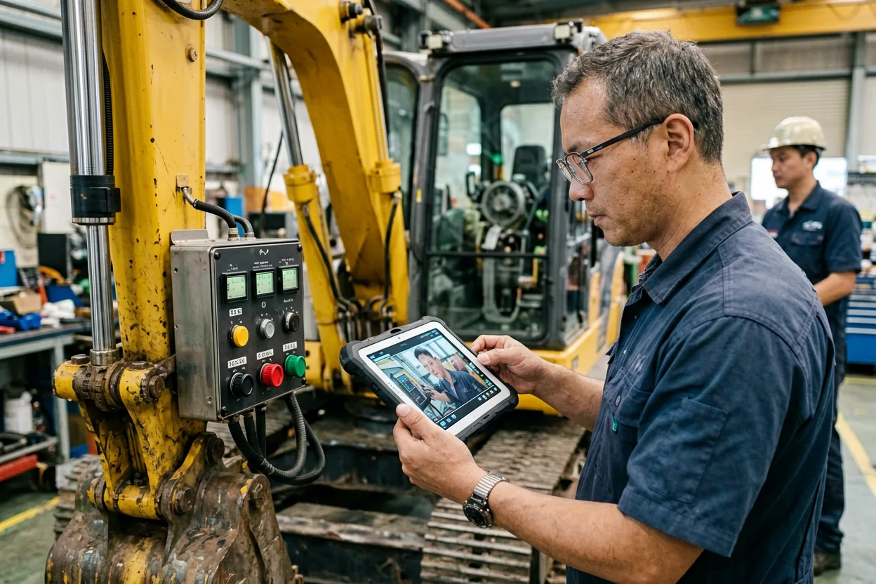 Technician gathering additional excavator diagnostic details